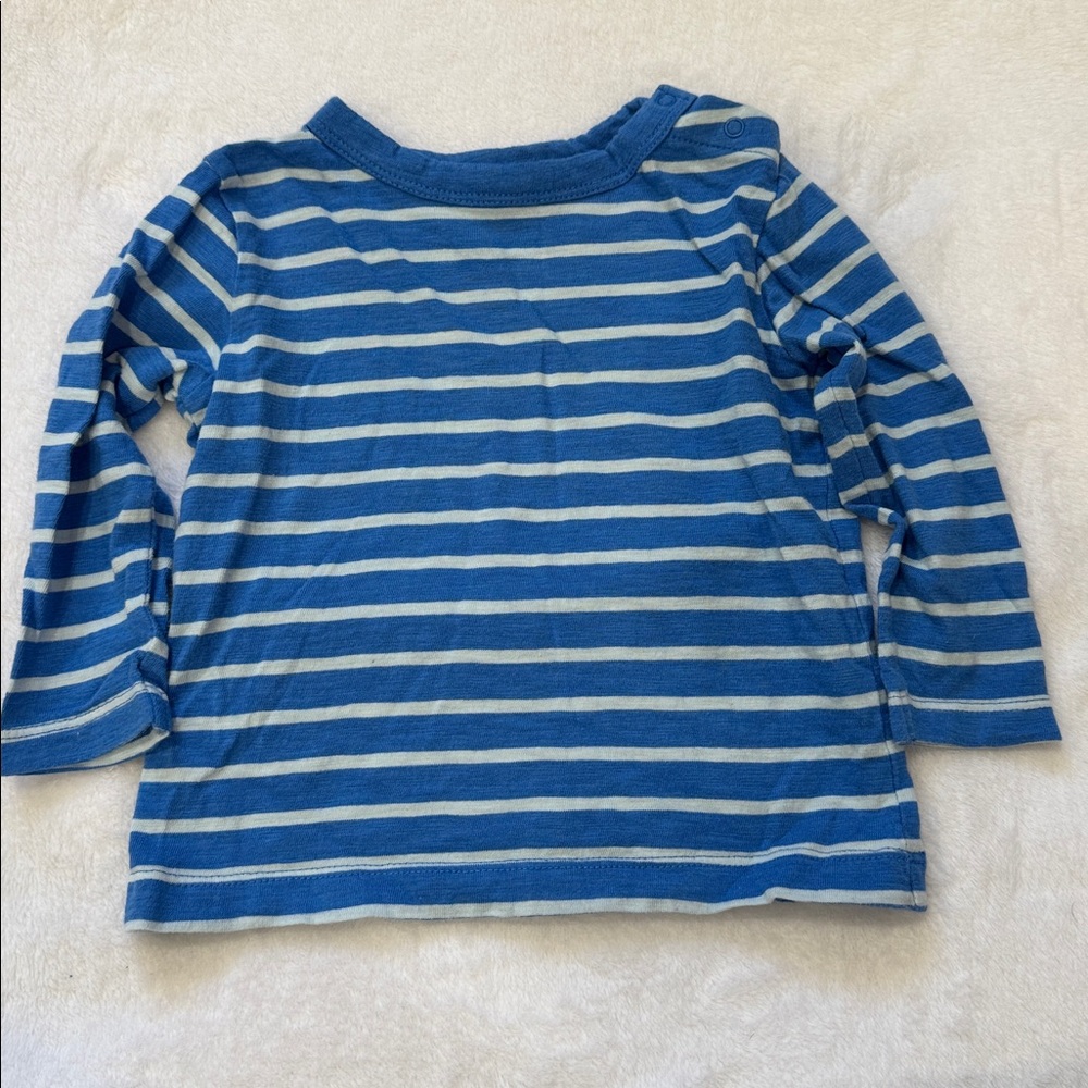 Primary Blue and Gray Striped Long Sleeve Tee